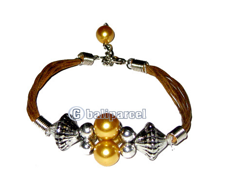 Bracelet, Handmade From Cotton String And Glasbead.