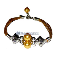 Bracelet, Handmade From Cotton String And Glasbead.