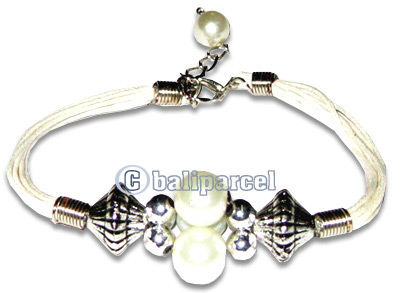 Bracelet, Handmade From Cotton String And Glasbead.