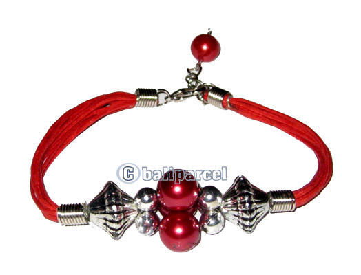 Bracelet, Handmade From Cotton String And Glasbead.