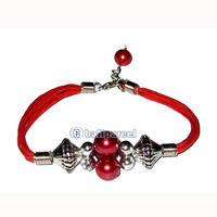 Bracelet, Handmade From Cotton String And Glasbead.