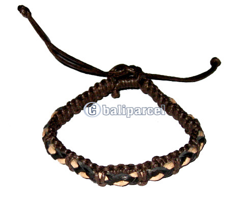 Bracelet, Handmade From Cotton String And Leather 