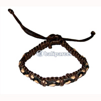 Bracelet, Handmade From Cotton String And Leather 