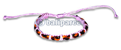 Bracelet, Handmade From Cotton String And Leather 