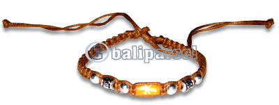 Bracelet, Handmade From Cotton String And Leather 
