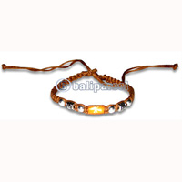 Bracelet, Handmade From Cotton String And Leather 