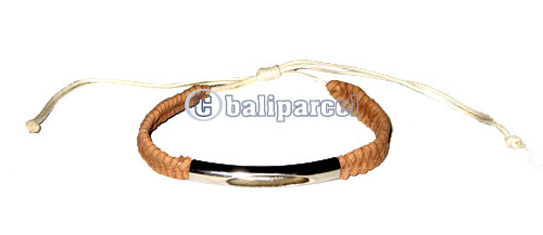 Bracelet, Handmade From Cotton String And Leather 