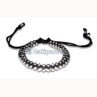 Bracelet, Handmade From Cotton String And Glasbead.