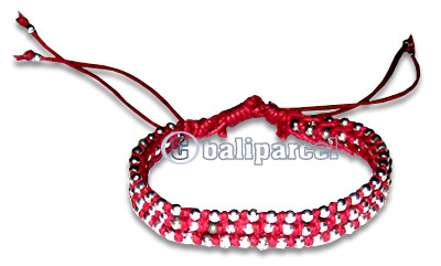 Bracelet, Handmade From Cotton String And Glasbead.