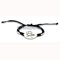 Bracelet, Handmade From Cotton String, Leather And Bone.