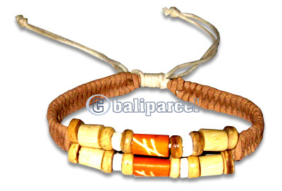 Bracelet, Handmade From Cotton String And Bamboo 