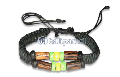 Bracelet, Handmade From Cotton String,bamboo And Glasbead. 
