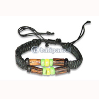 Bracelet, Handmade From Cotton String,bamboo And Glasbead. 