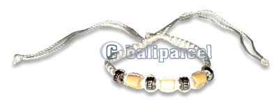 Bracelet, Handmade From Cotton String,bamboo And Glasbead. 