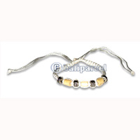 Bracelet, Handmade From Cotton String,bamboo And Glasbead. 