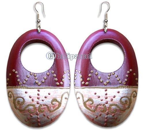 Wooden Earring, Handmade From Sono Wood With Hand Painted.