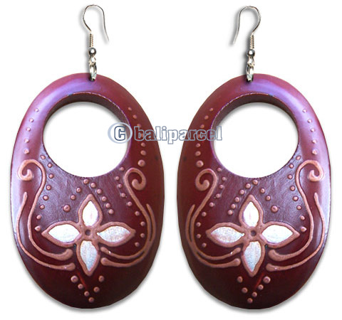 Wooden Earring, Handmade From Sono Wood With Hand Painted.