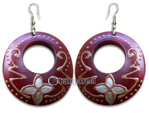 Wooden Earring, Handmade From Sono Wood With Hand Painted.
