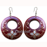 Wooden Earring, Handmade From Sono Wood With Hand Painted.