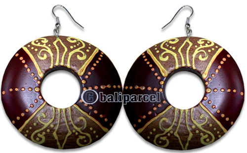 Wooden Earring, Handmade From Sono Wood With Hand Painted.