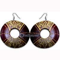 Wooden Earring, Handmade From Sono Wood With Hand Painted.