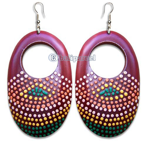 Wooden Earring, Handmade From Sono Wood With Dot Art Painted.