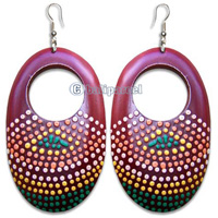 Wooden Earring, Handmade From Sono Wood With Dot Art Painted.