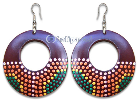 Wooden Earring, Handmade From Sono Wood With Dot Art Painted.