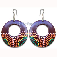 Wooden Earring, Handmade From Sono Wood With Dot Art Painted.