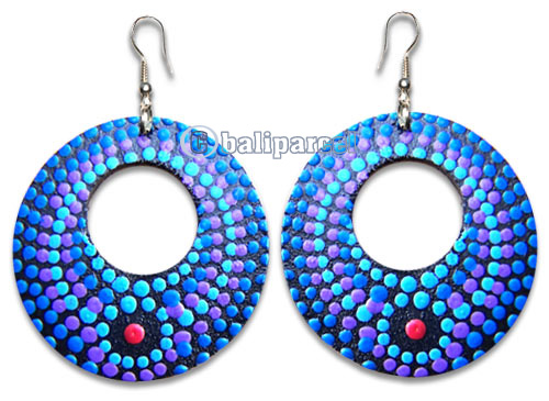 Wooden Earring, Handmade From Sono Wood With Dot Art Painted.