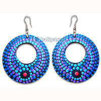 Wooden Earring, Handmade From Sono Wood With Dot Art Painted.