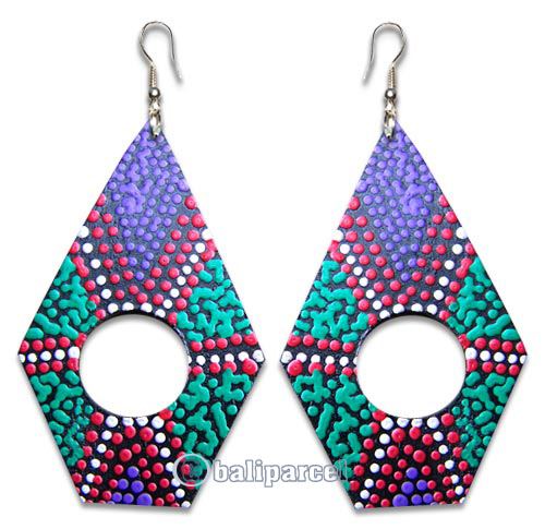 Wooden Earring, Handmade From Sono Wood With Dot Art Painted.