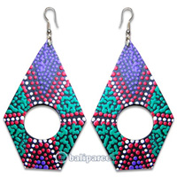 Wooden Earring, Handmade From Sono Wood With Dot Art Painted.