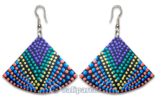 Wooden Earring, Handmade From Sono Wood With Dot Art Painted.