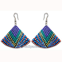 Wooden Earring, Handmade From Sono Wood With Dot Art Painted.