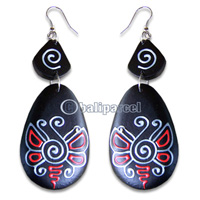 Wooden Earring, Handmade From Sono Wood With Hand Painted.