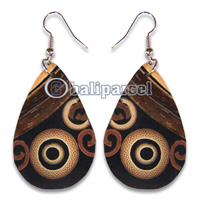 Wooden Earring, Handmade From With Coconut Wood And Bamboo.