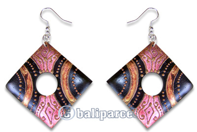 Wooden Earring, Handmade From Sono Wood With Hand Painted.