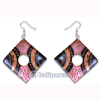 Wooden Earring, Handmade From Sono Wood With Hand Painted.
