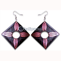 Wooden Earring, Handmade From Sono Wood With Hand Painted.