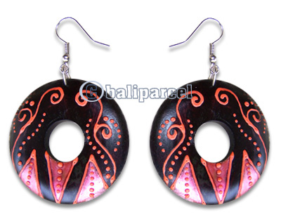 Wooden Earring, Handmade From Sono Wood With Hand Painted.