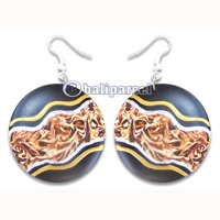 Wooden Earring, Handmade From Sono Wood With Hand Painted.