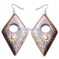 Wooden Earring, Handmade From Sono Wood With Hand Painted.