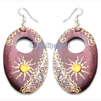 Wooden Earring, Handmade From Sono Wood With Hand Painted.