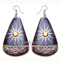 Wooden Earring, Handmade From Sono Wood With Hand Painted.