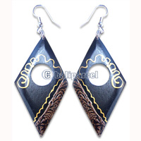 Wooden Earring, Handmade From Sono Wood With Hand Painted.