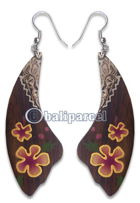 Wooden Earring, Handmade From Sono Wood With Hand Painted.