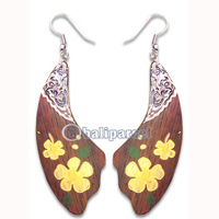 Wooden Earring, Handmade From Sono Wood With Hand Painted.