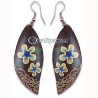 Wooden Earring, Handmade From Sono Wood With Hand Painted.