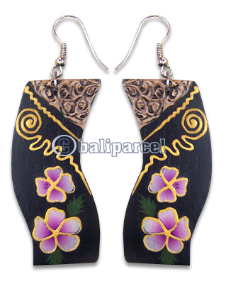 Wooden Earring, Handmade From Sono Wood With Hand Painted.
